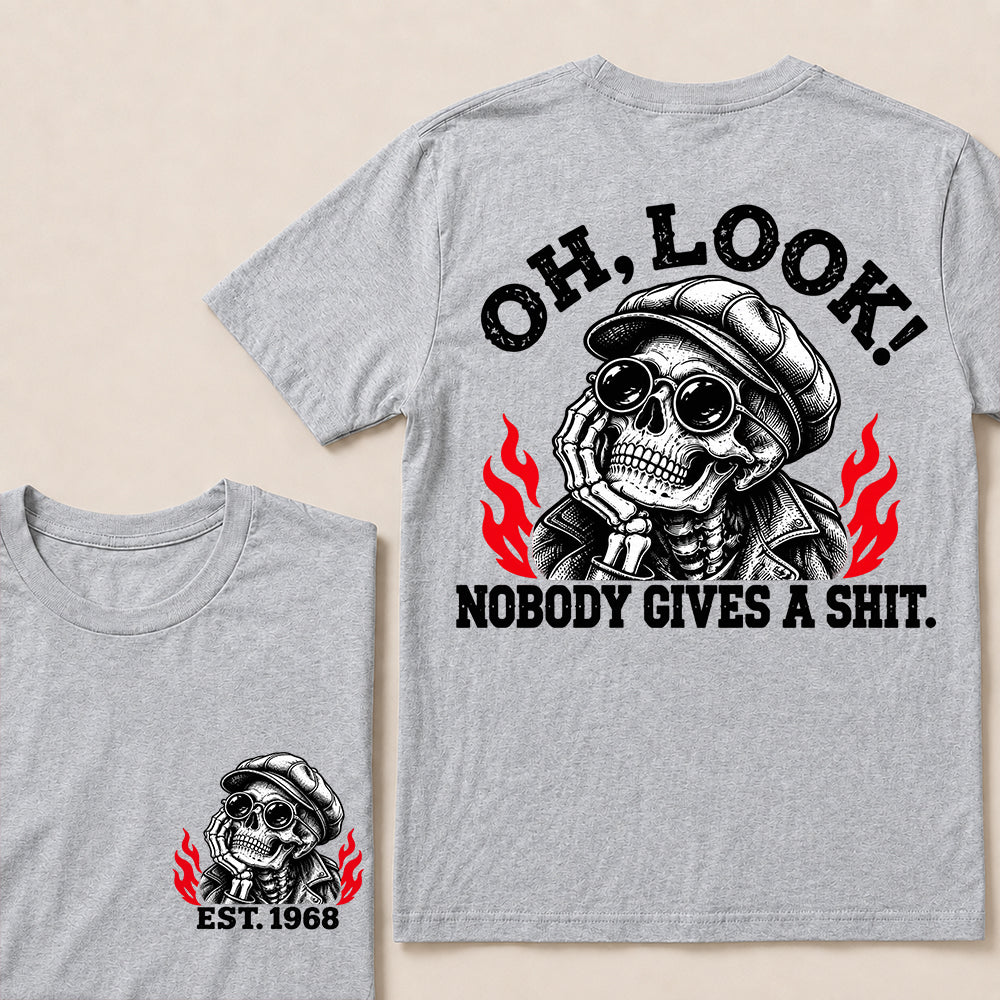 Oh Look Nobody Gives a Shit – Custom EST.Year Newsboy Cap Skull Graphic T-Shirt