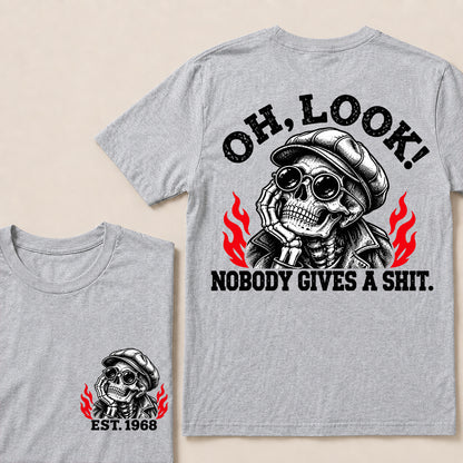 Oh Look Nobody Gives a Shit – Custom EST.Year Newsboy Cap Skull Graphic T-Shirt