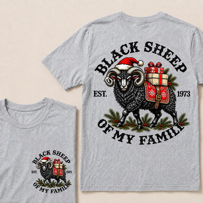 Black Sheep of My Family – Custom EST. Year Christmas Ram & Gifts Graphic T-Shirt