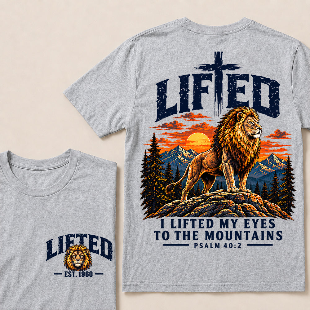 Lifted I Lifted My Eyes to the Mountains – Custom EST.Year Lion & Mountain Christian Graphic T-Shirt