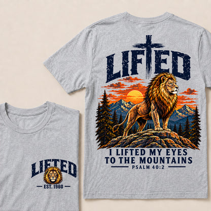 Lifted I Lifted My Eyes to the Mountains – Custom EST.Year Lion & Mountain Christian Graphic T-Shirt