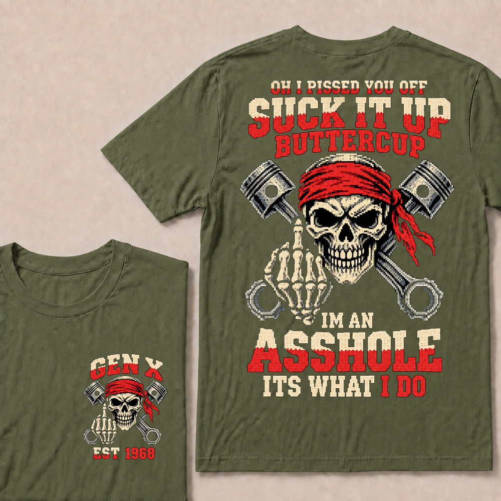 Funny "I'm An Asshole" Skeleton Middle Finger T-Shirt | 8-Bit Pixel Mechanic Graphic Tee