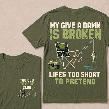 Retro Pixel Fishing T-Shirt | "My Give A Damn Is Broken" Funny Angler Graphic Tee