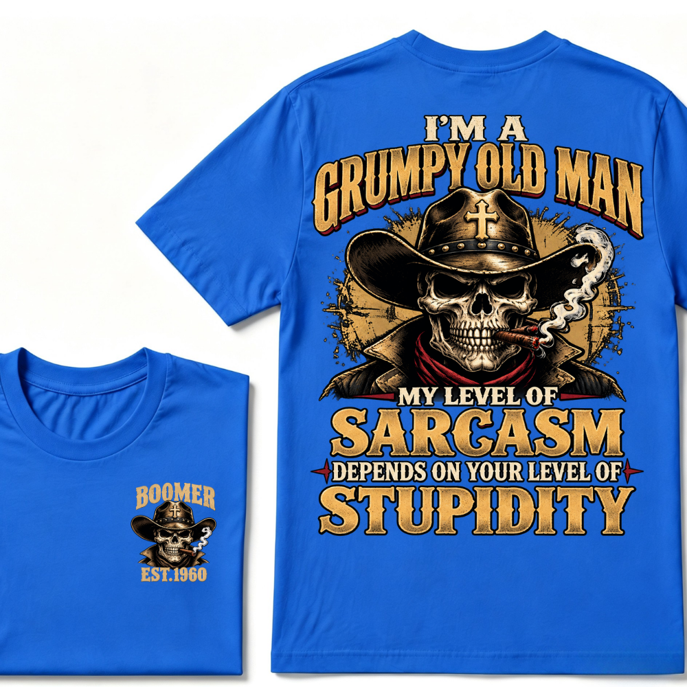Custom EST.Year I'm A Grumpy Old Man My Level Of Sarcasm Depends On Your Level Of Stupidity Vintage Graphic T-Shirt