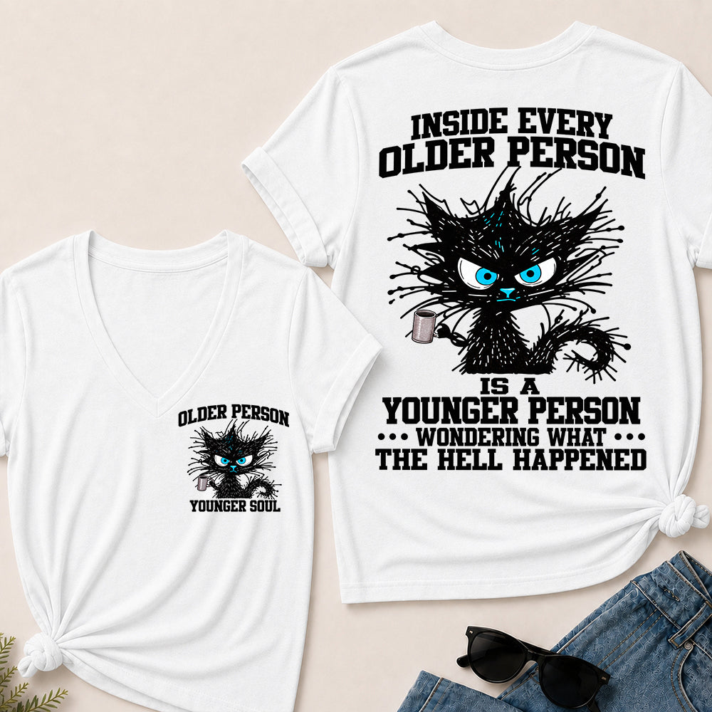 Inside Every Older Person – Funny Black Cat Women's V-Neck T-Shirt