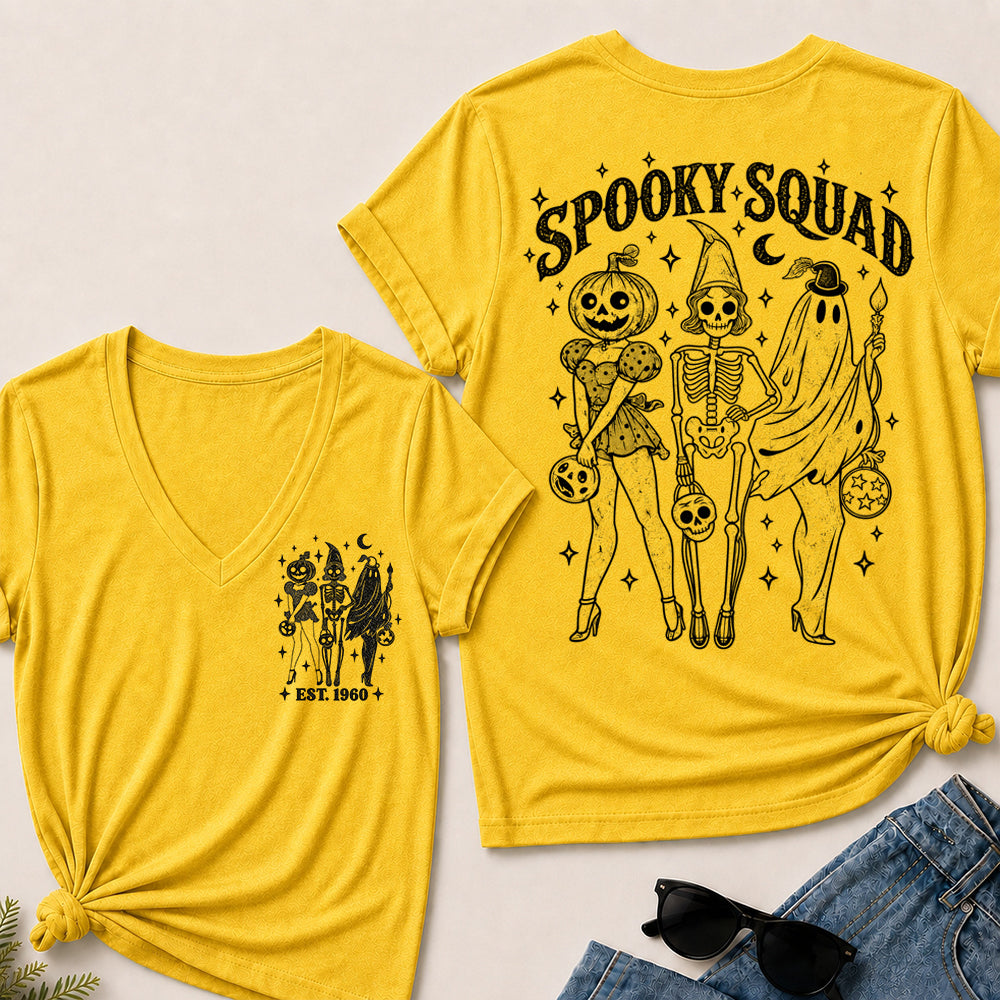 Spooky Squad – Custom EST.Year Vintage Halloween Trio Women’s V-Neck T-Shirt