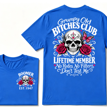 Boomer EST.Year Grumpy Old Club Sugar Skull Rose Butterfly Vintage Graphic T-Shirt