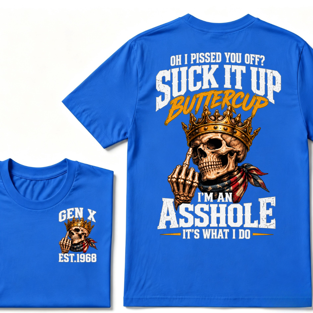 Gen X EST.Year Crown Skull American Bandage Retro Sarcastic Quote Graphic T-Shirt