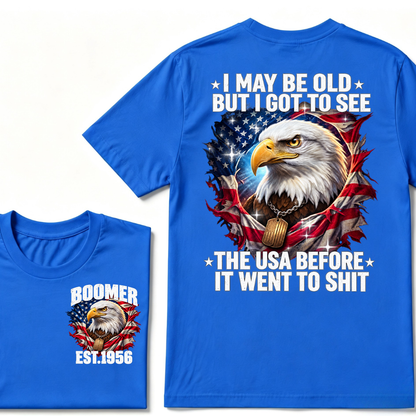 Boomer EST.Year I May Be Old But I Got To See America Longhorn Skull Retro Patriotic Eagle T-shirt