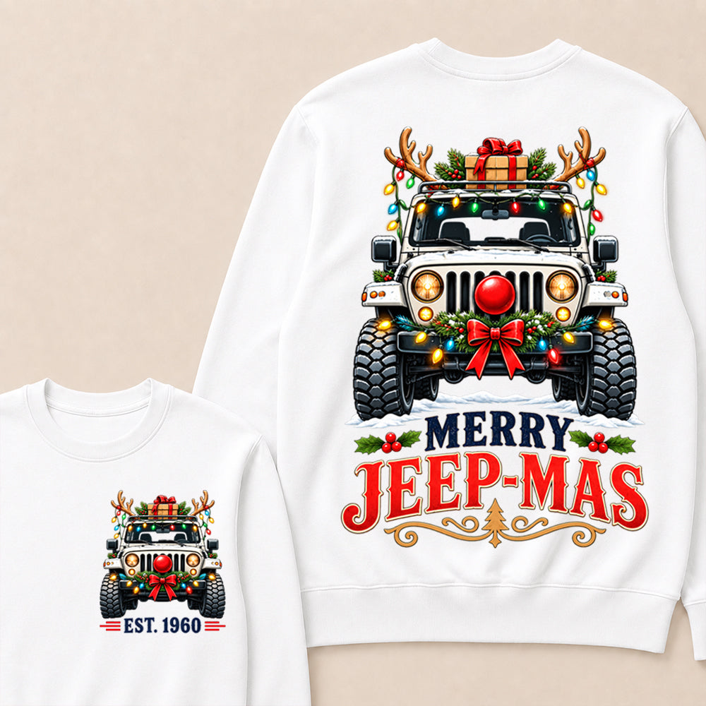 Merry Jeep-Mas – Custom EST.Year Christmas Off-Road Vehicle & Reindeer Antlers Sweatshirt