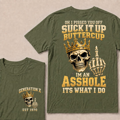 Retro Pixel Gold Crown Skull T-Shirt | "Suck It Up Buttercup" Sarcastic Gen X Tee