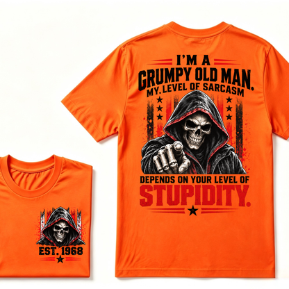 I'm A Grumpy Old Man My Level Of Sarcasm Depends On Your Level Of Stupidity EST.Year Sarcastic Attitude Graphic T‑Shirt