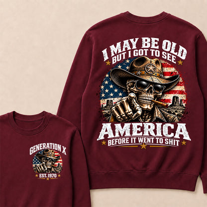 Generation X EST.Year Cowboy Skull American Flag T-Shirt I May Be Old But I Got To See America Vintage Western Patriotic Sweatshirt