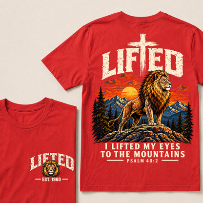 Lifted I Lifted My Eyes to the Mountains – Custom EST.Year Lion & Mountain Christian Graphic T-Shirt