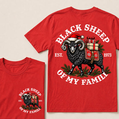 Black Sheep of My Family – Custom EST. Year Christmas Ram & Gifts Graphic T-Shirt