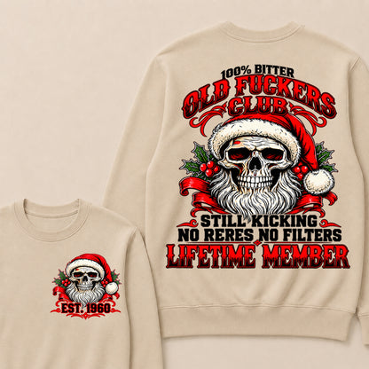 100% Bitter Old Fuckers Club Lifetime Member – Custom EST.Year Christmas Santa Skull Sweatshirt
