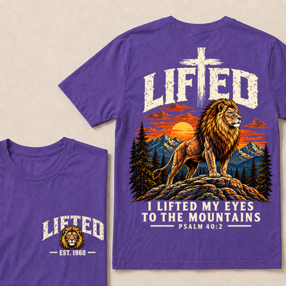 Lifted I Lifted My Eyes to the Mountains – Custom EST.Year Lion & Mountain Christian Graphic T-Shirt