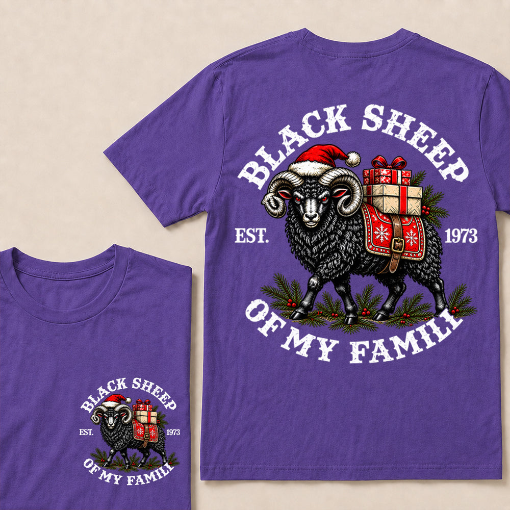 Black Sheep of My Family – Custom EST. Year Christmas Ram & Gifts Graphic T-Shirt
