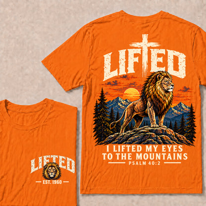 Lifted I Lifted My Eyes to the Mountains – Custom EST.Year Lion & Mountain Christian Graphic T-Shirt