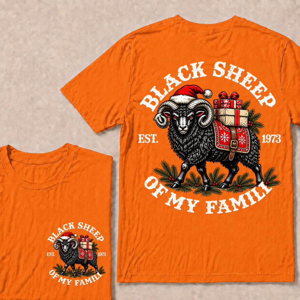 Black Sheep of My Family – Custom EST. Year Christmas Ram & Gifts Graphic T-Shirt