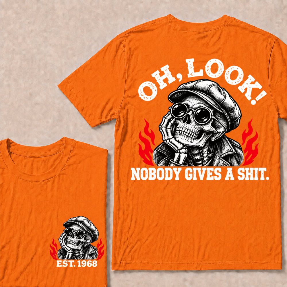 Oh Look Nobody Gives a Shit – Custom EST.Year Newsboy Cap Skull Graphic T-Shirt