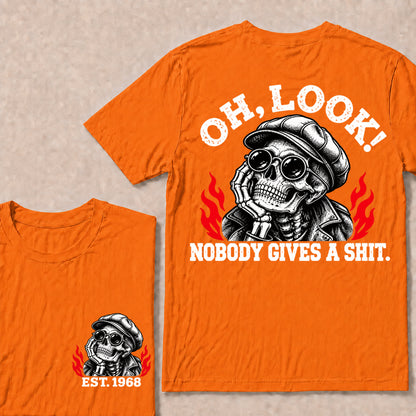 Oh Look Nobody Gives a Shit – Custom EST.Year Newsboy Cap Skull Graphic T-Shirt