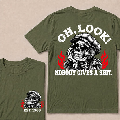 Oh Look Nobody Gives a Shit – Custom EST.Year Newsboy Cap Skull Graphic T-Shirt