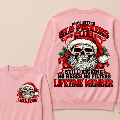 100% Bitter Old Fuckers Club Lifetime Member – Custom EST.Year Christmas Santa Skull Sweatshirt