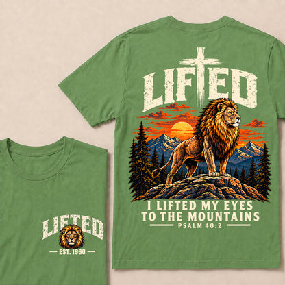 Lifted I Lifted My Eyes to the Mountains – Custom EST.Year Lion & Mountain Christian Graphic T-Shirt