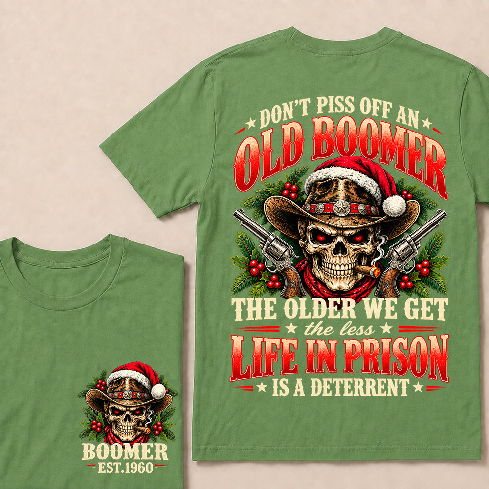 Don’t Piss Off an Old Boomer – Custom EST.Year Christmas Cowboy Skull & Crossed Revolvers T-Shirt