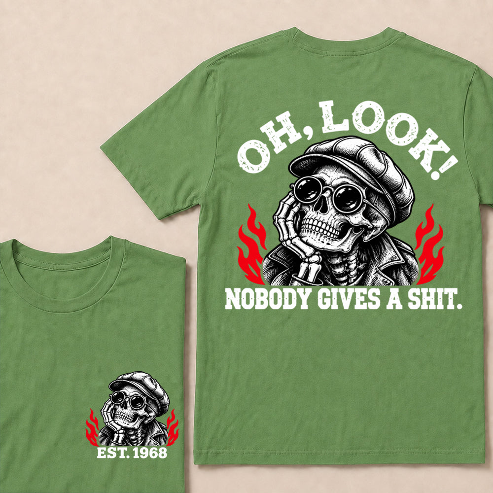Oh Look Nobody Gives a Shit – Custom EST.Year Newsboy Cap Skull Graphic T-Shirt