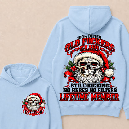 100% Bitter Old Fuckers Club Lifetime Member – Custom EST.Year Christmas Santa Skull Hoodie