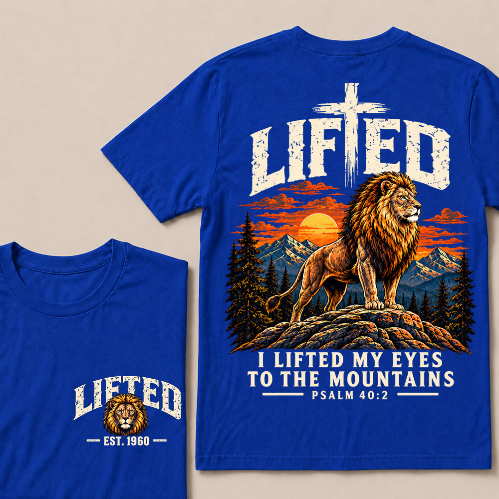 Lifted I Lifted My Eyes to the Mountains – Custom EST.Year Lion & Mountain Christian Graphic T-Shirt