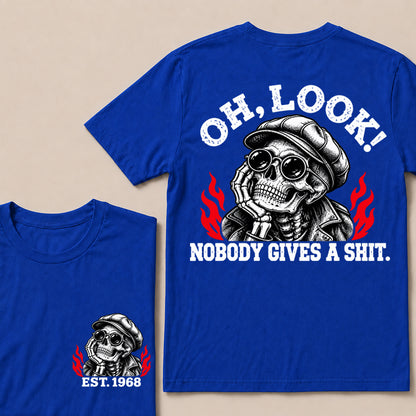Oh Look Nobody Gives a Shit – Custom EST.Year Newsboy Cap Skull Graphic T-Shirt