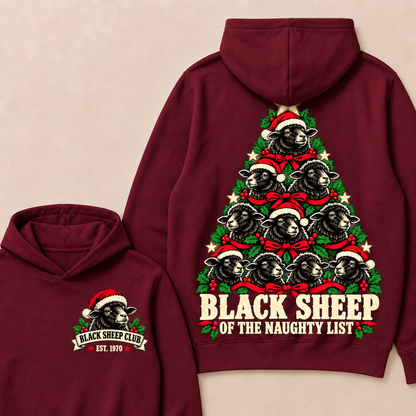 Black Sheep of the Naughty List – Custom EST. Year Black Sheep Christmas Tree Hoodie