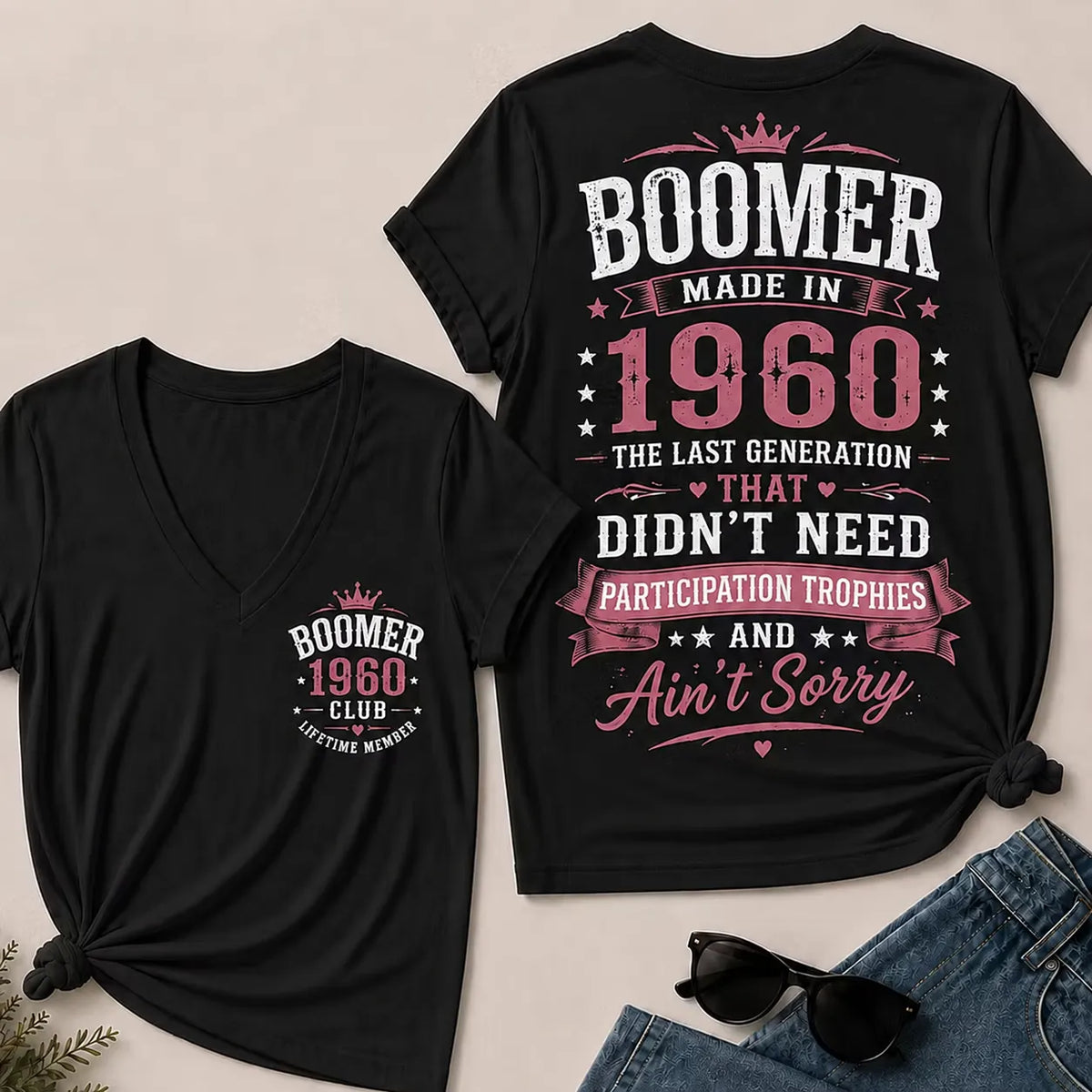 Custom Boomer Year "Boomer – Made in 1960" V-Neck Tee