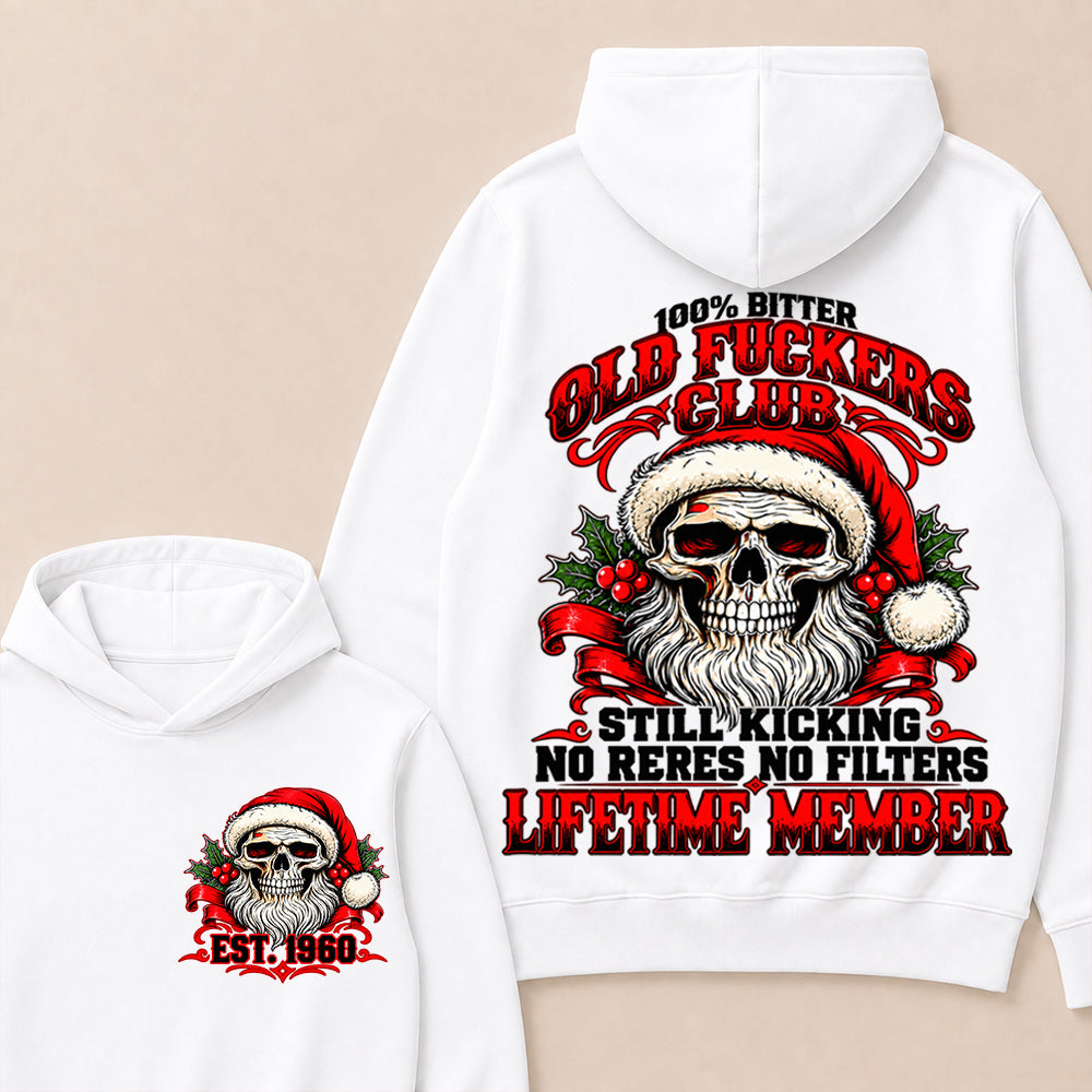 100% Bitter Old Fuckers Club Lifetime Member – Custom EST.Year Christmas Santa Skull Hoodie