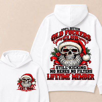 100% Bitter Old Fuckers Club Lifetime Member – Custom EST.Year Christmas Santa Skull Hoodie
