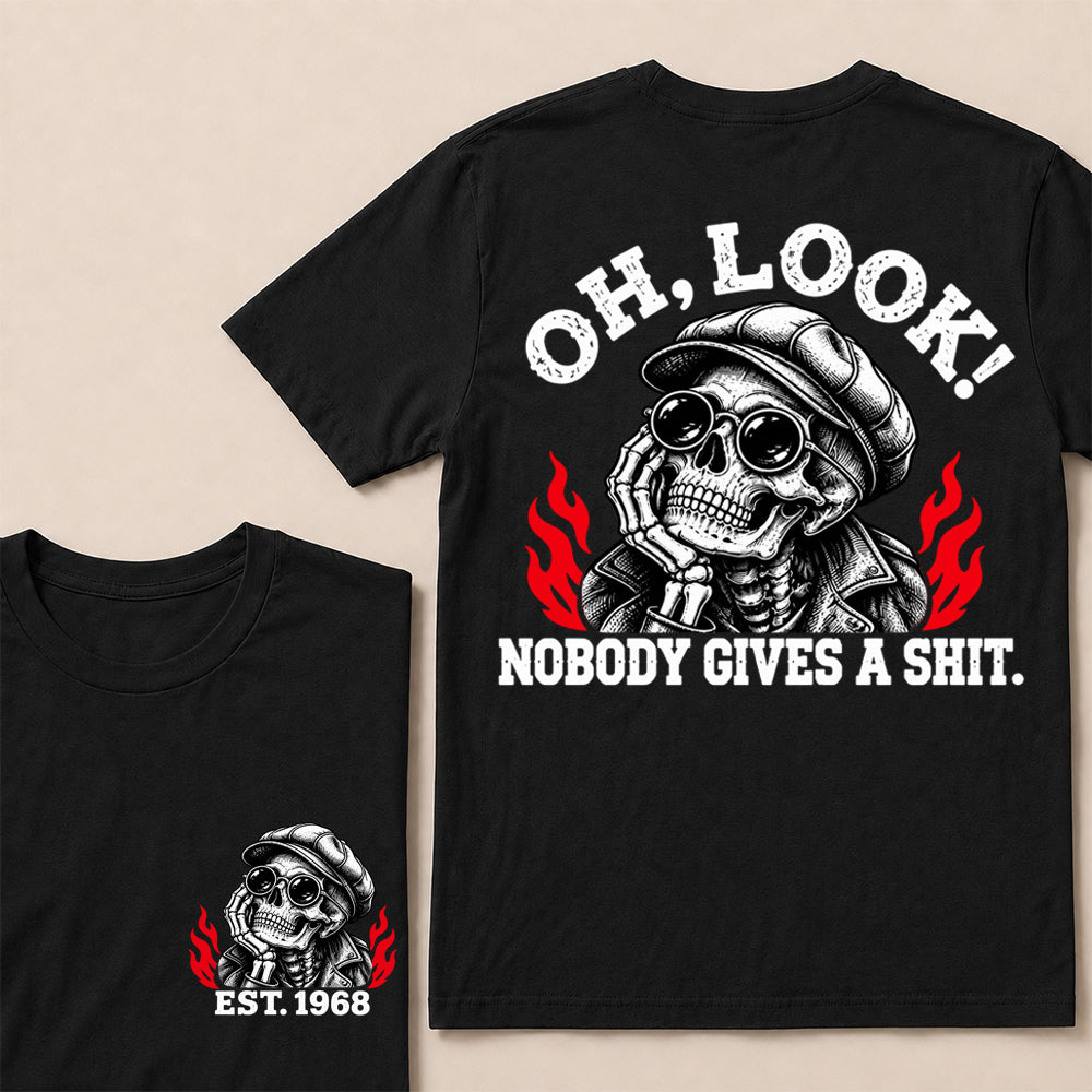 Oh Look Nobody Gives a Shit – Custom EST.Year Newsboy Cap Skull Graphic T-Shirt