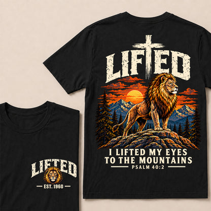 Lifted I Lifted My Eyes to the Mountains – Custom EST.Year Lion & Mountain Christian Graphic T-Shirt