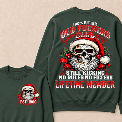 100% Bitter Old Fuckers Club Lifetime Member – Custom EST.Year Christmas Santa Skull Sweatshirt