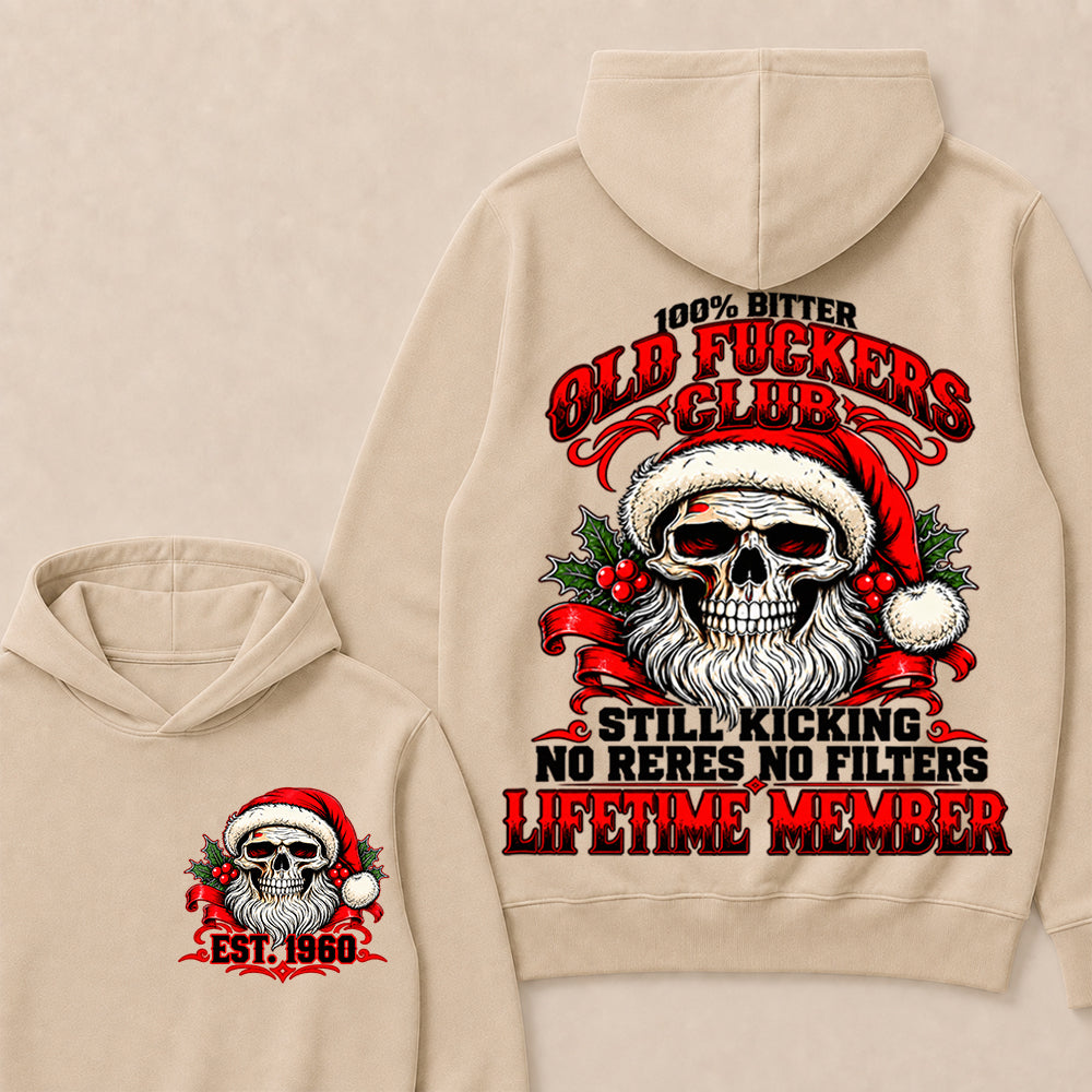 100% Bitter Old Fuckers Club Lifetime Member – Custom EST.Year Christmas Santa Skull Hoodie