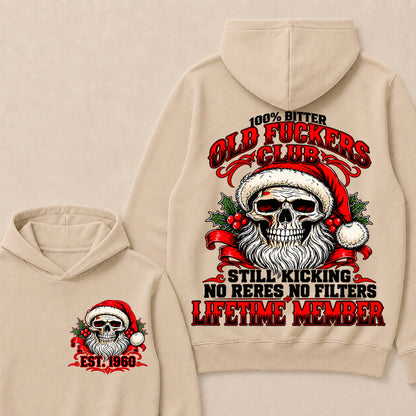 100% Bitter Old Fuckers Club Lifetime Member – Custom EST.Year Christmas Santa Skull Hoodie