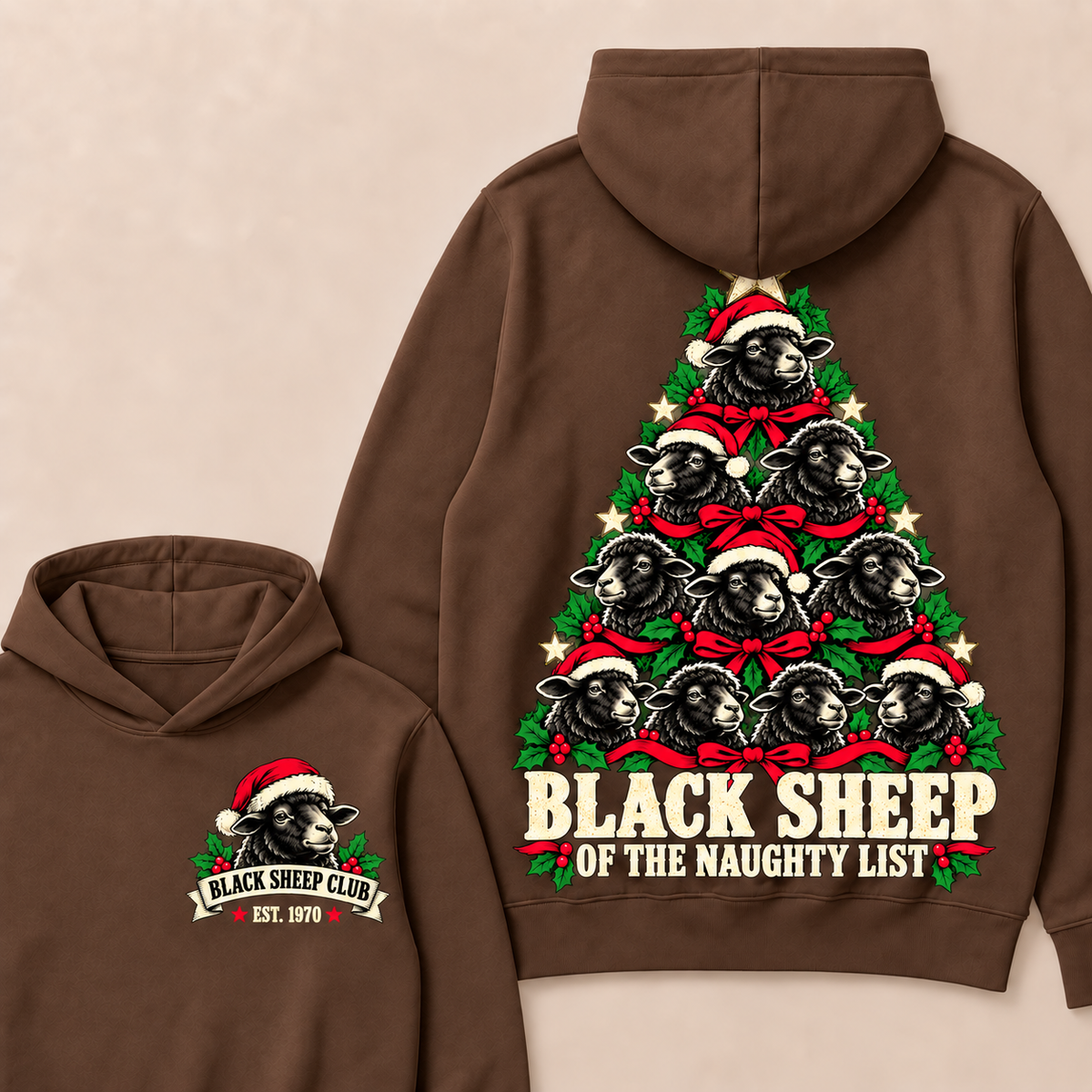 Black Sheep of the Naughty List – Custom EST. Year Black Sheep Christmas Tree Hoodie