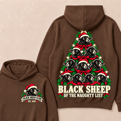 Black Sheep of the Naughty List – Custom EST. Year Black Sheep Christmas Tree Hoodie