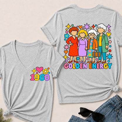 Golden Energy – Custom Birth Year Colorful Ladies Women’s V-Neck T-Shirt