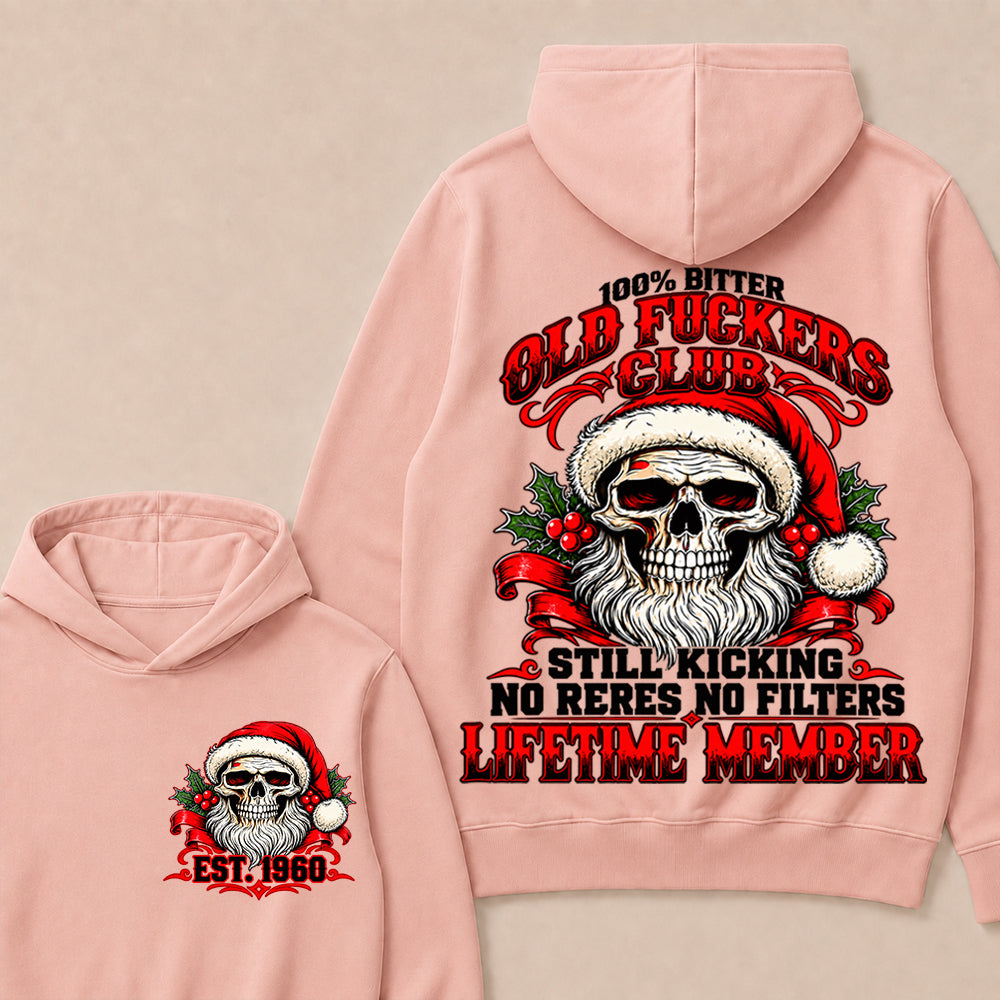 100% Bitter Old Fuckers Club Lifetime Member – Custom EST.Year Christmas Santa Skull Hoodie