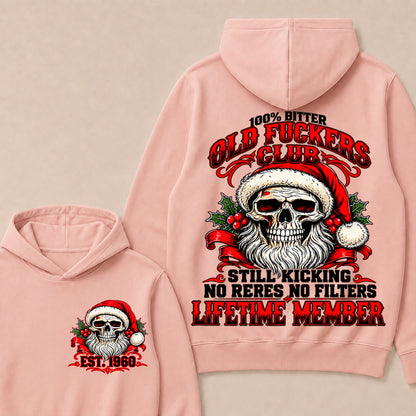 100% Bitter Old Fuckers Club Lifetime Member – Custom EST.Year Christmas Santa Skull Hoodie
