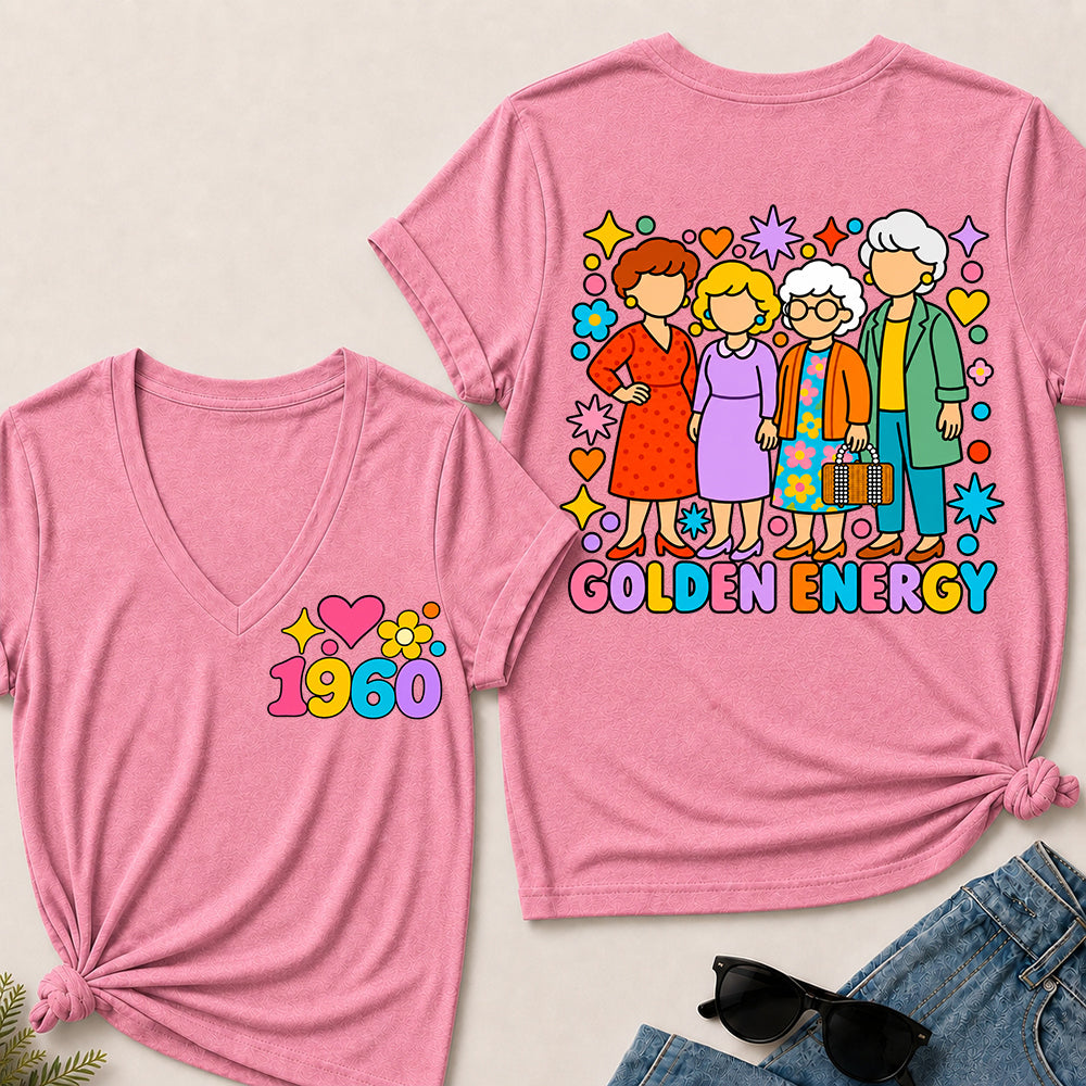 Golden Energy – Custom Birth Year Colorful Ladies Women’s V-Neck T-Shirt