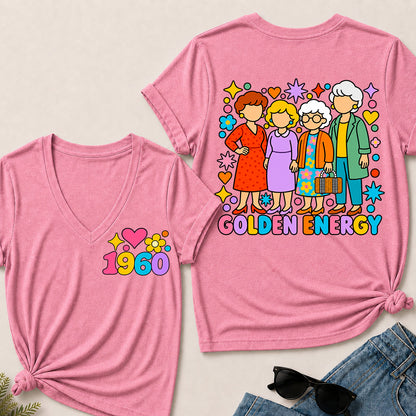 Golden Energy – Custom Birth Year Colorful Ladies Women’s V-Neck T-Shirt